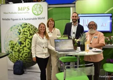 The team of MPS and LetsGrow. They have a partnership and are focusing on the Hortifootprint calculator. In the picture Winny van Heijningen of LetSGrow, Charlotte Smit and Maik Mandemaker of MPS and visitor Lloyd Traven from Peace Tree Farms.