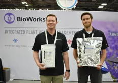 Jimmy Howard and Eric Clifton of BioWorks Inc presenting Rootshield Plus, a biological root preventative product and BotryStop WP, a Ulocladium, a foliar biofungicide.