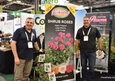 Philip Townshend and Justin Cartmel of Tesselaar. One of their new products is the Flower Carpet Shrub Roses, the first new release from Noach Roses in Germany and Flower Carpet. “They are fragrant, disease resistant and the flower starts like a multiflora but opens like an old English rose, which is unique.”