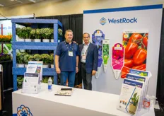 Joseph Giannino and Rick Vulgamott with Westrock show the corrugated merchandisers