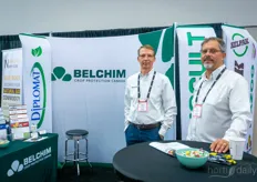 Jouke Sypkes and Ron Mueller with Belchim sharing information on their crop health products, including chemicals and biostimulants, biological fungicides