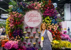 Ana Moran with a Dutchess Bouquets. The company shows their Neo Tropical line, which combines traditional flowers with tropical ones, an up and coming trend they see in the industry. Also, as always, the traditional pastel coloured, southern combinations get a lot of attention, and the succulents continue to be popular.
