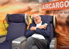 Hans Blaauw of Aircargo relaxing in their airplane seats.