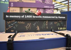At the Cargolite stand there was one box remembering the 1400 Israelis massacred by Hamas. Many visitors placed their signature on the box to express their sympathy.