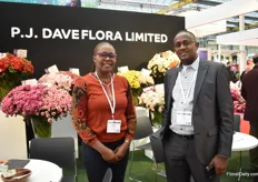 Winnie Mwema and Elias Thuku marketing team PJ Dave Flora presenting their spray roses, Rhodos and the garden spray roses which is coming up very soon.