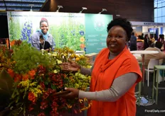 Ann Mugi of Wildfire Flowers Naivasha, showing the hypericum that they have grown and that is being distributed by the Flower Hub.