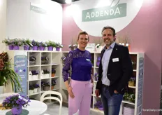 Corina van der Heiden of Addenda together with Michel de Rijke of Hamiplant, who was paying a visit to the Addenda booth. The Campanula Addenda took center stage at their booth.