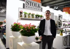 David Stolk of Stolk Brothers presenting their new anthurium: Livium. The anthurium has stripes on his flower leaves and attracted a lot of attention of the visitors.