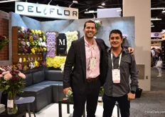 David Marin and Juan David Lecuona of chrysanthemum breeding company Deliflor presenting their Magnum Chrysanthemum. According to Lecuona, supermarkets are interested in getting more chrysanthemums inside because they have a long vase life and are one of the most versatile flowers available because of the large range of colors and shapes.