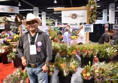 Ismael Resendiz of Resendiz Brothers, presenting their exotic flowers, growm om Fallbrook California at the Certified American Grown booth.