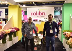 Santiago Restrepo and Marin Uribe of Colibri Flowers presenting their carnations.