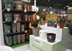 Valeria Dalla Riva showing off Euro3plast's new pots in their Greener collection, which are made entirely of recycled plastic.
